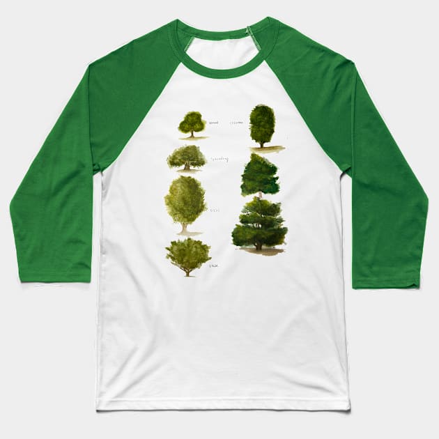 Trees of a Feather Baseball T-Shirt by WaterColors